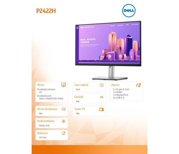 Dell 24" P2422H 210-AZYX Srebrny - 1457655 - zdjęcie 7